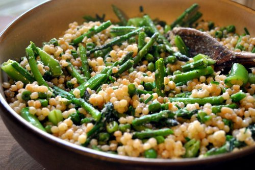 Israeli Couscous with Crispy Greens
