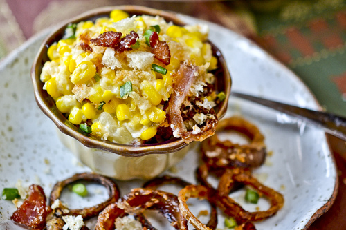 Corn Gratin w/Fried Onions & Bacon