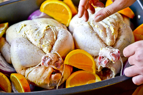 Garlic Butter-Rubbed Roast Chicken with Oranges & Red Onions 14