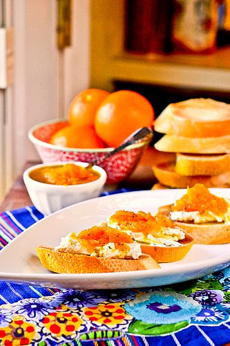 Goat Cheese Crostini with Orange & Black Pepper Marmalade 6