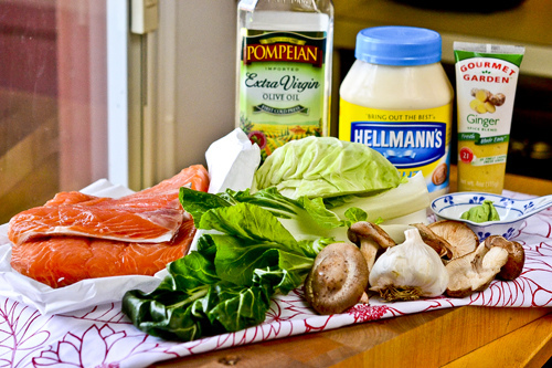 Wasabi Salmon with Bok Choy Green Cabbage and Shiitakes 10