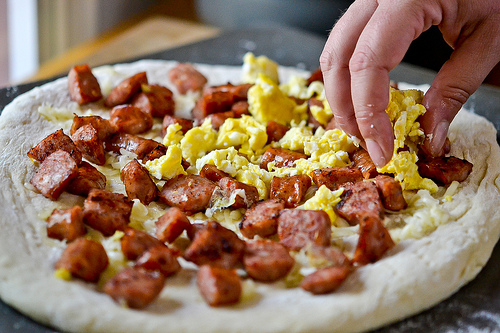 Smoked Sausage Breakfast Pizza-5