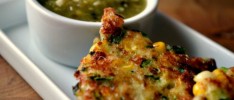 Zucchini and Corn Tortitas with Tomatillo-Cilantro Sauce