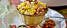 Creamed Corn Gratin with Fried Onions & Bacon