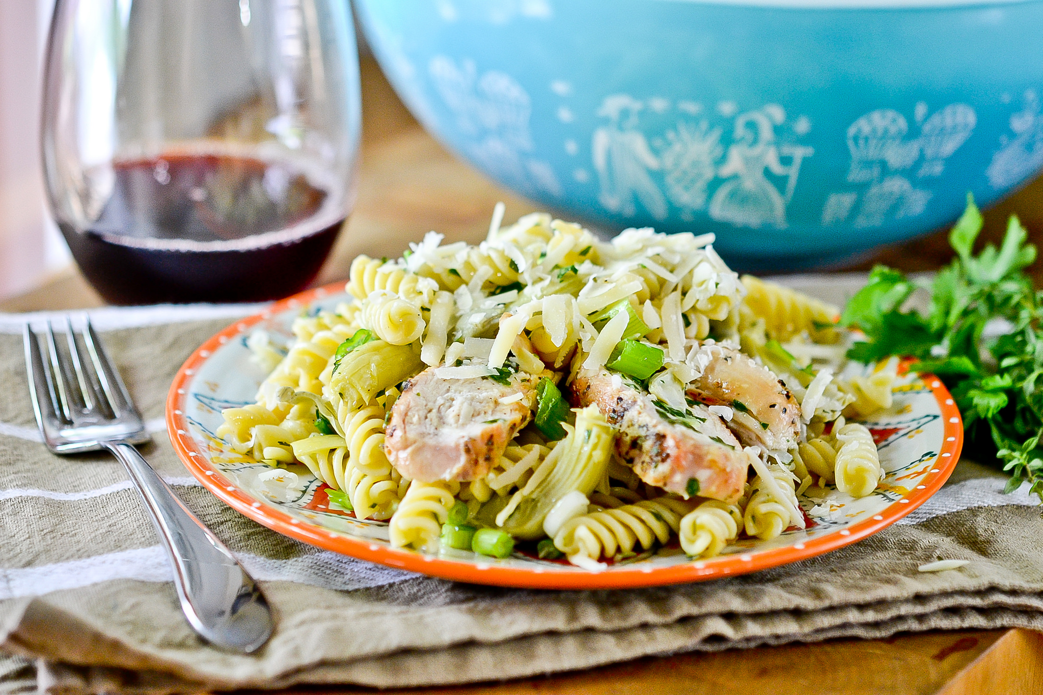 Grilled Chicken PAsta Salad with Artichoke Hearts